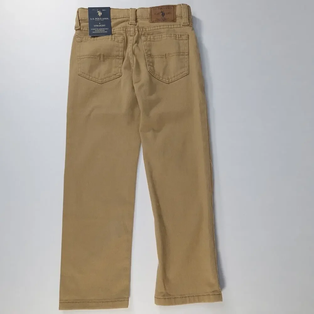 U.S. Polo Assn Boys Size 4 Honey Straight Twill Pants NWT Adjustable School Play